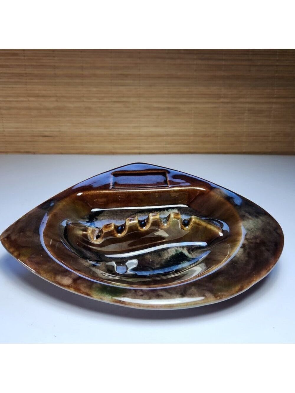 Beauceware Pottery Ashtray 712‑A Vintage 1970s Brown Glaze MCM Quebec Canada